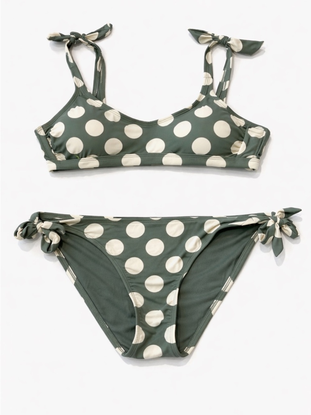 Xhilaration Olive Green & Cream Polka Dot Bikini Top